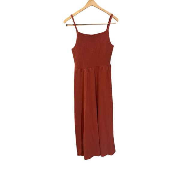 Old Navy Rust Red Smocked Bodice Maxi Dress Cotton Sleeveless Size Large - Picture 1 of 6